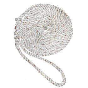 New England Ropes 1/2" Premium 3-Strand Dock Line - White w/Tracer - 15&#39;