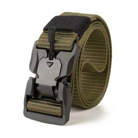 New Tactical Belt Quick Release Magnetic Buckle Military Belts Soft Real Nylon Sports Accessories (Color: Army Green)