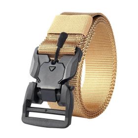 New Tactical Belt Quick Release Magnetic Buckle Military Belts Soft Real Nylon Sports Accessories (Color: Khaki)