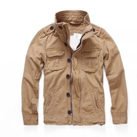 New Chic Denim Jacket Men Spring Autumn Camouflage Cotton Coat Casual Cowboy Mens Zipper Tactical Men's Jeans Jackets (Color: Khaki)