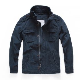 New Chic Denim Jacket Men Spring Autumn Camouflage Cotton Coat Casual Cowboy Mens Zipper Tactical Men's Jeans Jackets (Color: Blue)