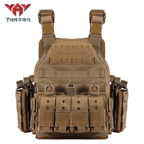 YAKEDA  Plate Carrier Tactical Vest Outdoor Hunting Protective Adjustable MODULAR Vest for Airsoft Combat Accessories (Color: Tan)