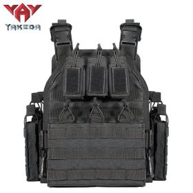 YAKEDA police police military outdoor hunting CS game equipment quick-release gun battle field black multi-camera tactical vest (Color: black)