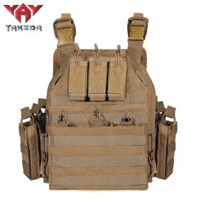 YAKEDA police police military outdoor hunting CS game equipment quick-release gun battle field black multi-camera tactical vest (Color: Tan)